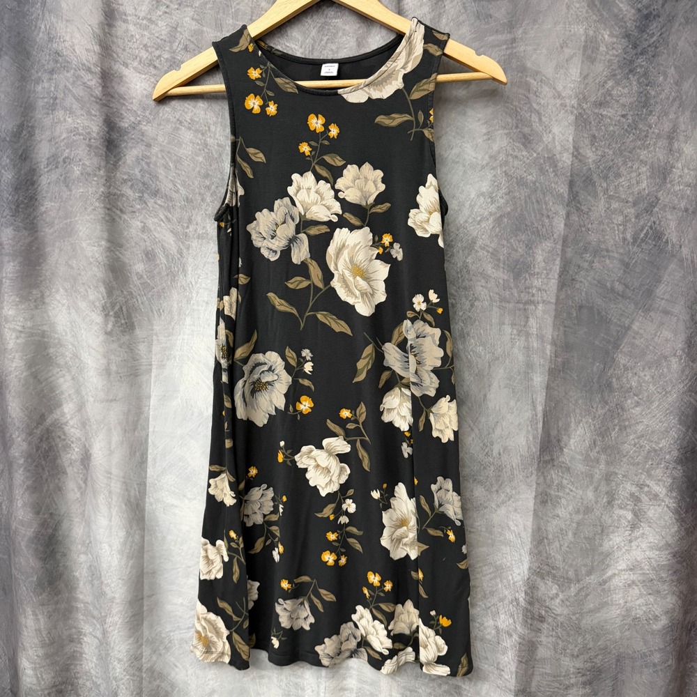 Old Navy Womens Black Floral Sleeveless Swing Mini Dress Small Rayon Blend